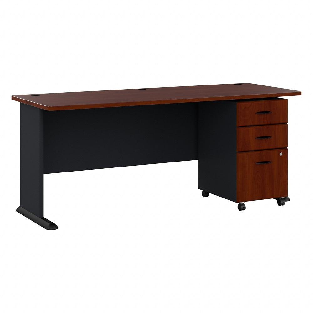 Bush Business Furniture Office Advantage 72inW Computer Desk With Mobile File Cabinet, Hansen Cherry/Galaxy, Standard Delivery