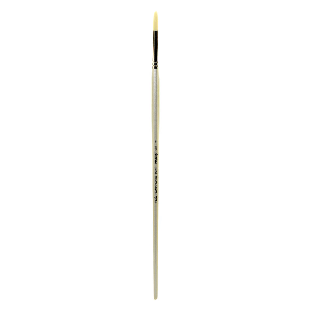 Winsor & Newton Artisan Series Paint Brush, Size 8, Round Bristle, Synthetic, Silver