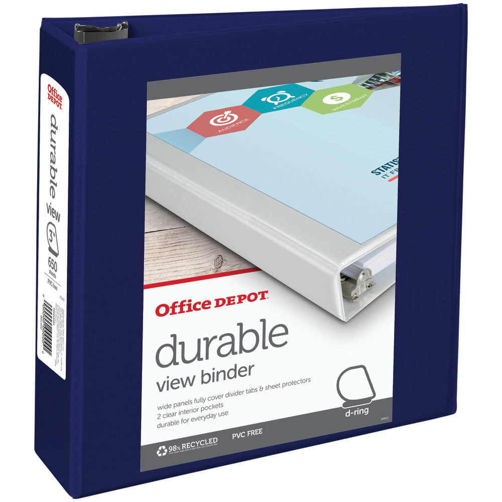 Office Depot Brand Durable View 3-Ring Binder, 3in D-Rings, Blue