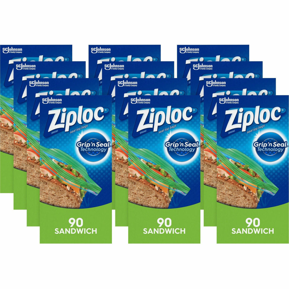 Ziploc Sandwich Bags - 5.88in Width x 6.50in Length - Clear - Plastic - 12/Carton - 90 Per Box - Sandwich, Storage