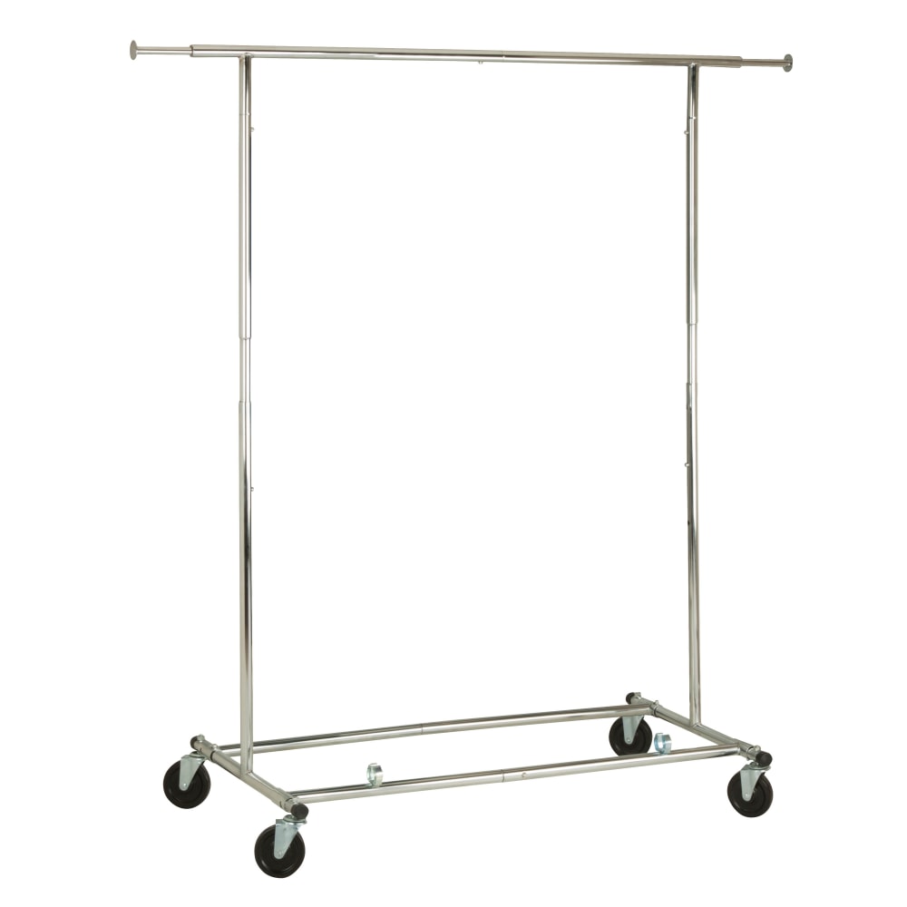 Honey-Can-Do Collapsible Commercial Garment Rack With Wheels, 66 5/8inH x 22inW x 74 5/16inD, Chrome