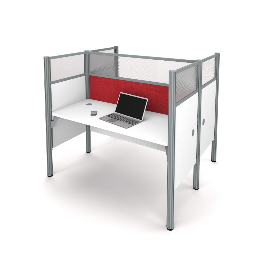 Bestar Pro-Biz 63inW Computer Desk Office Cubicles With Tack Boards And High Privacy Panels, Red/White