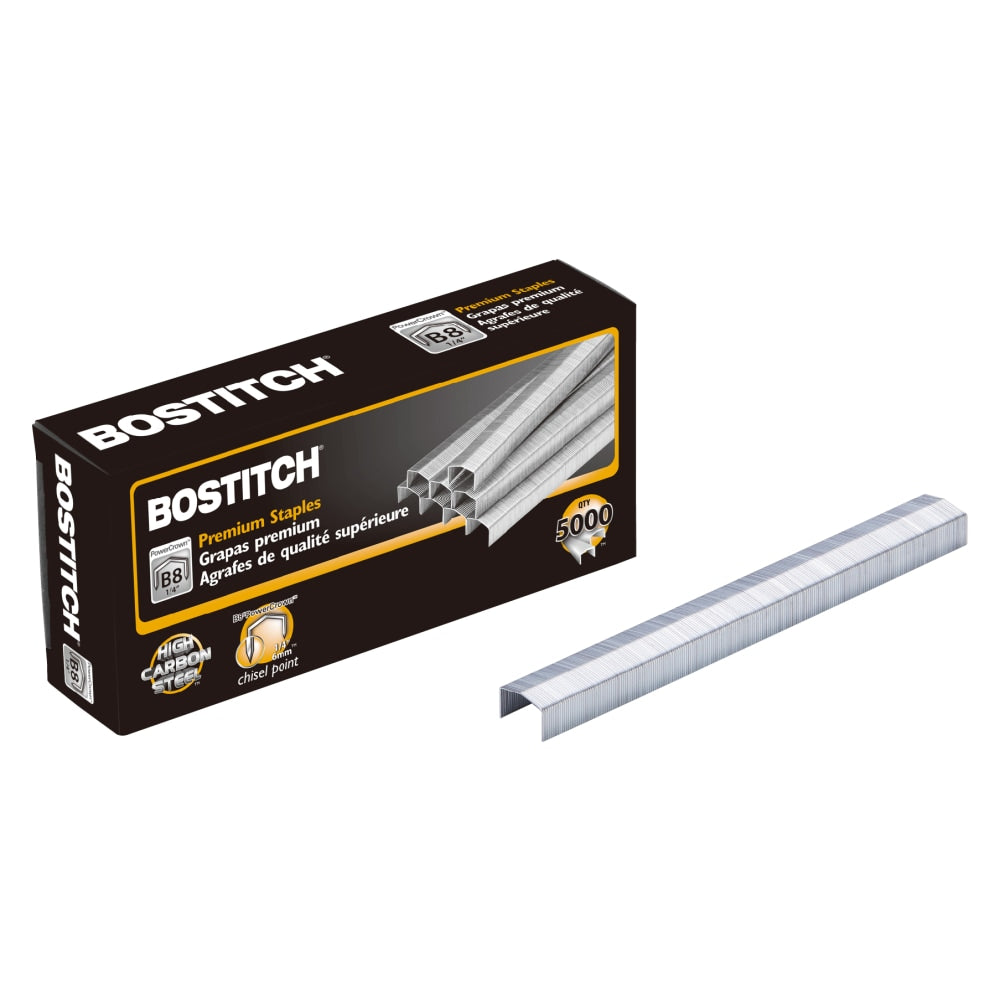 Bostitch B8 PowerCrown Premium Staples, 1/4in Size, Box Of 5,000