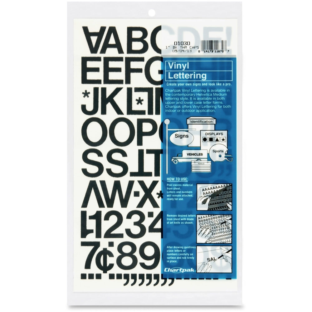 Chartpak Pickett Vinyl Letters And Numbers, 1in, Black