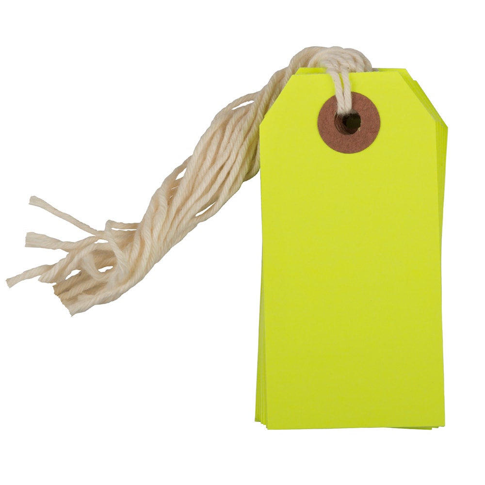 JAM Paper Small Gift Tags, 3-1/4in x 1-9/16in, Neon Yellow, Pack Of 10 Tags