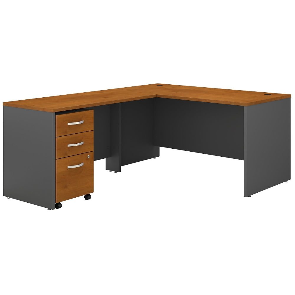 Bush Business Furniture 60inW L-Shaped Corner Desk With 3-Drawer Mobile File Cabinet, Natural Cherry/Graphite Gray, Standard Delivery