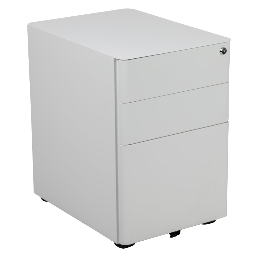 Flash Furniture Modern 21inD Vertical 3-Drawer Mobile Locking File Cabinet, White