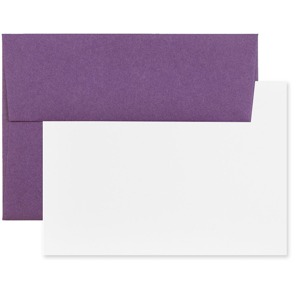 JAM Paper Stationery Set, 5 1/4in x 7 1/4in, Set Of 25 White Cards And 25 Dark Purple Envelopes