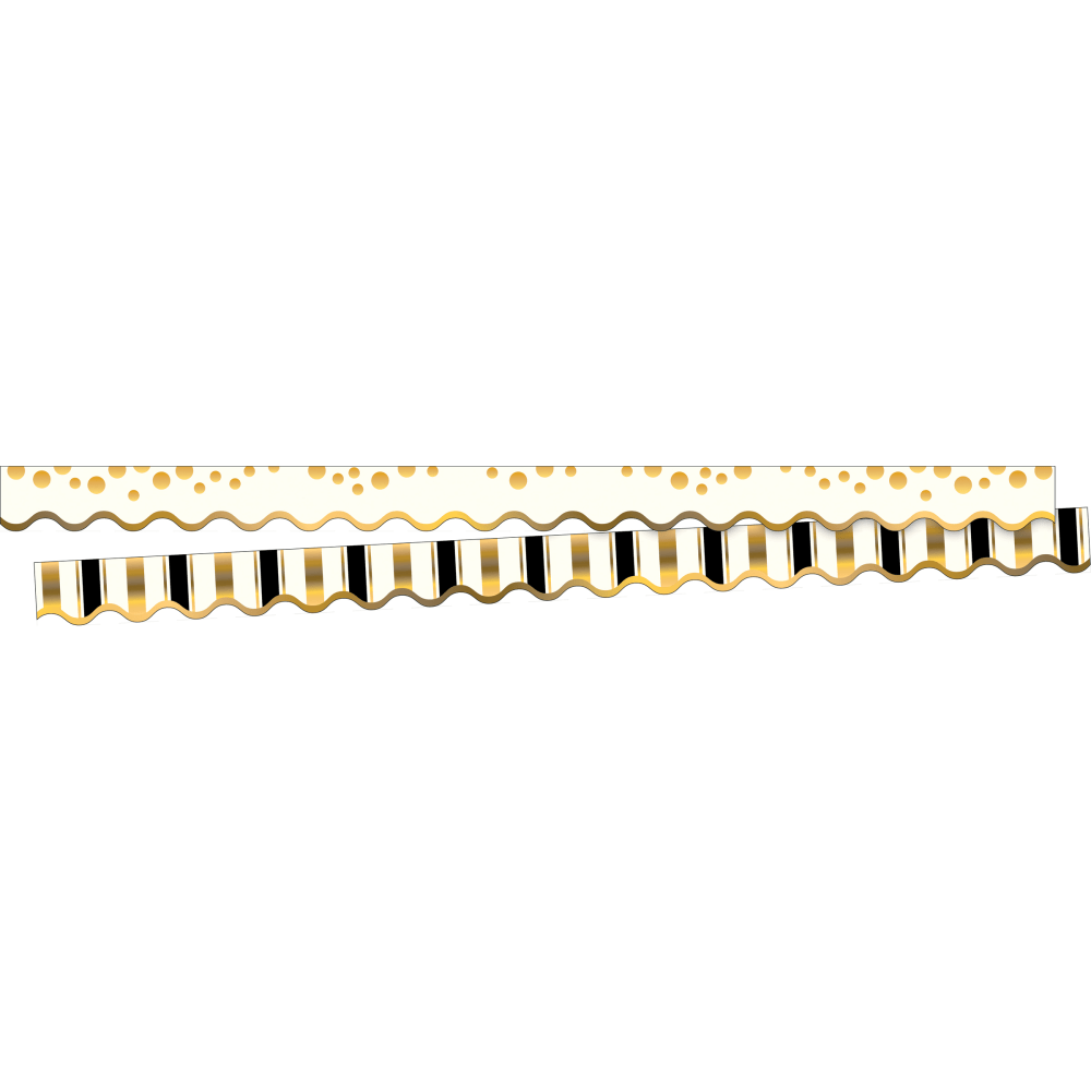 Barker Creek Double-Sided Scalloped Borders, 2-1/4in x 36in, Black & Gold, 13 Strips Per Pack, Set Of 3 Packs