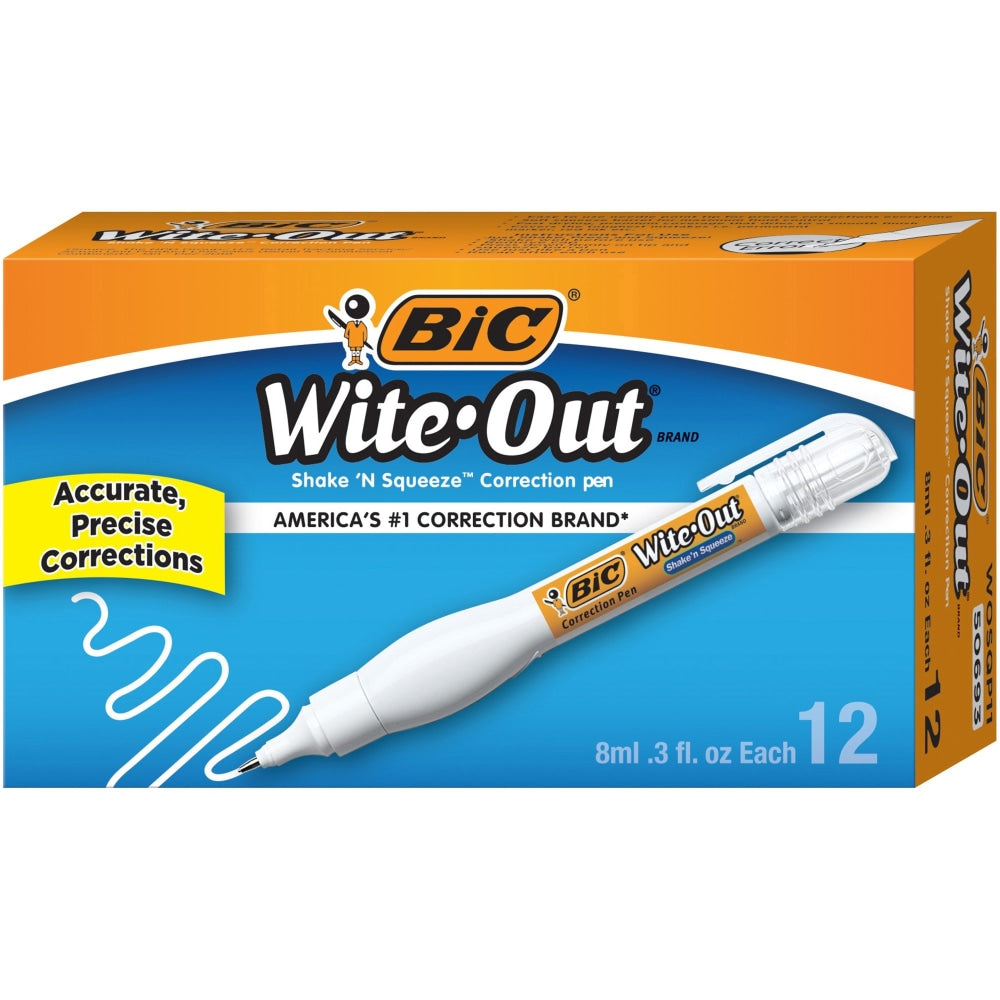 Wite-Out Shake N Squeeze Correction Pen - Pen Applicator - 8 mL - White - Fast-drying - 12 / Box