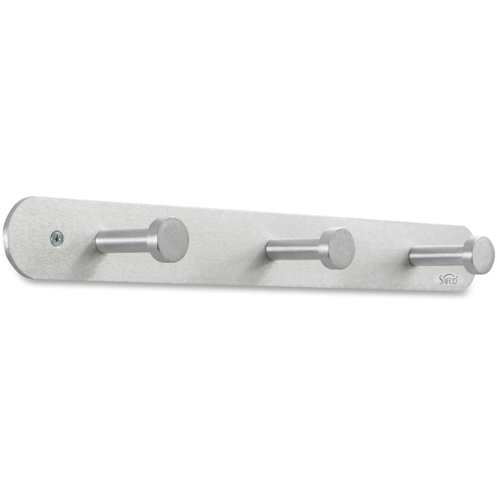 Safco Rounded Design Coat Hooks, 2inH x 18inW x 2 5/8inD, Silver