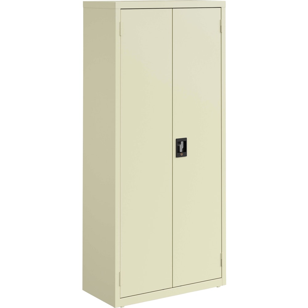 Lorell Fortress Series Slimline Storage Cabinet - 30in x 15in x 66in - 4 x Shelf(ves) - 720 lb Load Capacity - Durable, Welded, Nonporous Surface, Recessed Handle, Removable Lock, Locking System - Putty - Baked Enamel - Steel - Recycled