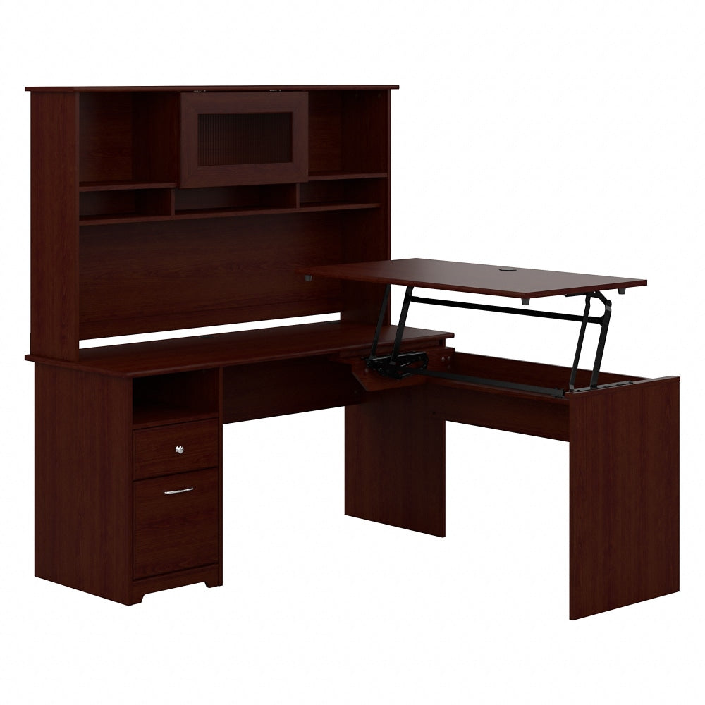 Bush Furniture Cabot 3 Position L Shaped Sit to Stand Desk with Hutch, 60inW, Harvest Cherry, Standard Delivery