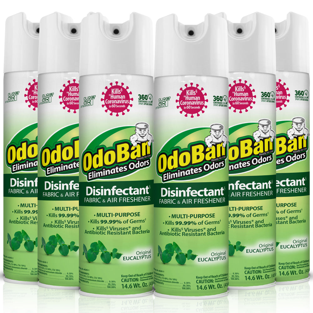 OdoBan Odor Eliminator Disinfectant 360 deg. Spray, Eucalyptus, 14.6 Oz, Pack Of 6 Bottles