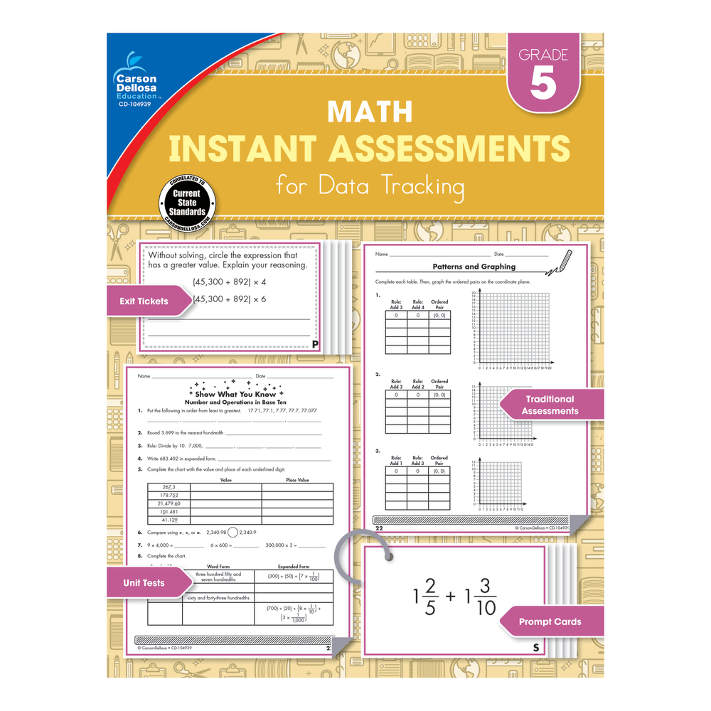 Carson-Dellosa Instant Assessments For Data Tracking Math Resource Book, Grade 5