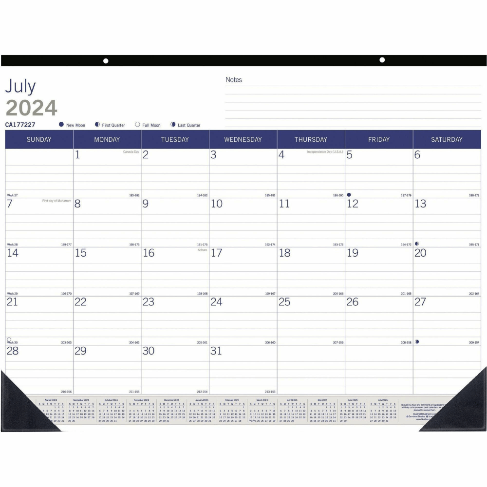 Blueline DuraGlobe Academic Monthly Desk Pad, 17in x 22in, Black/Blue, July 2022 to July 2023