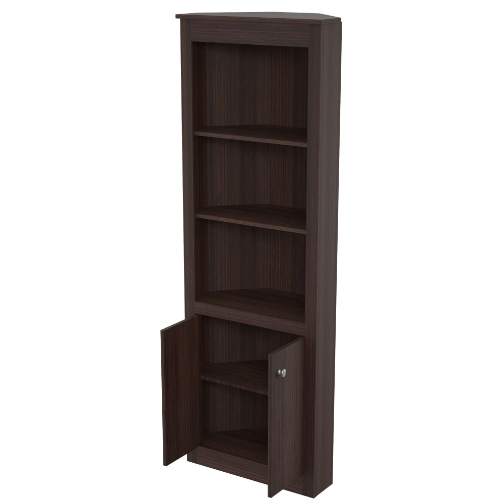 Inval 70inH 5-Shelf Corner Bookcase With 2-Doors, Espresso