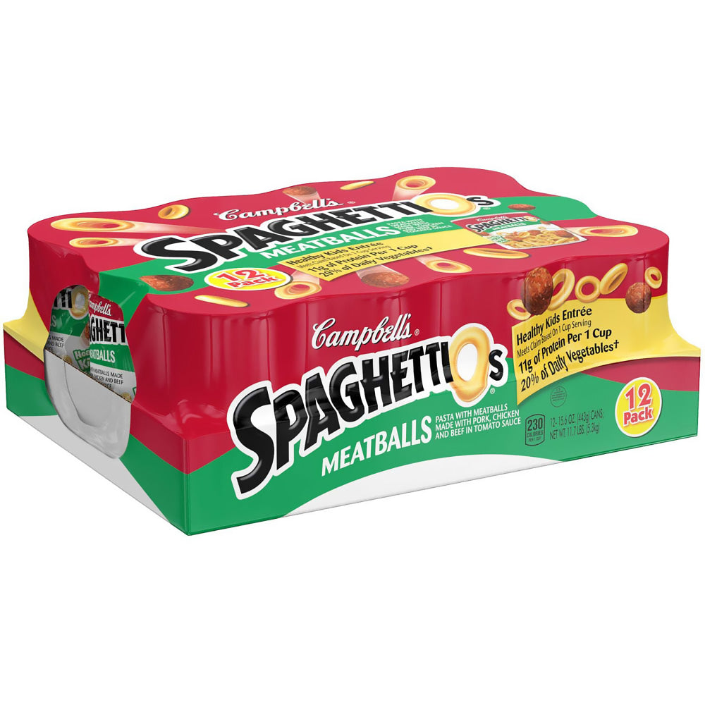 Campbell Spaghettios Canned Pasta With Meatballs, 15.6 Oz, Pack Of 12 Cans