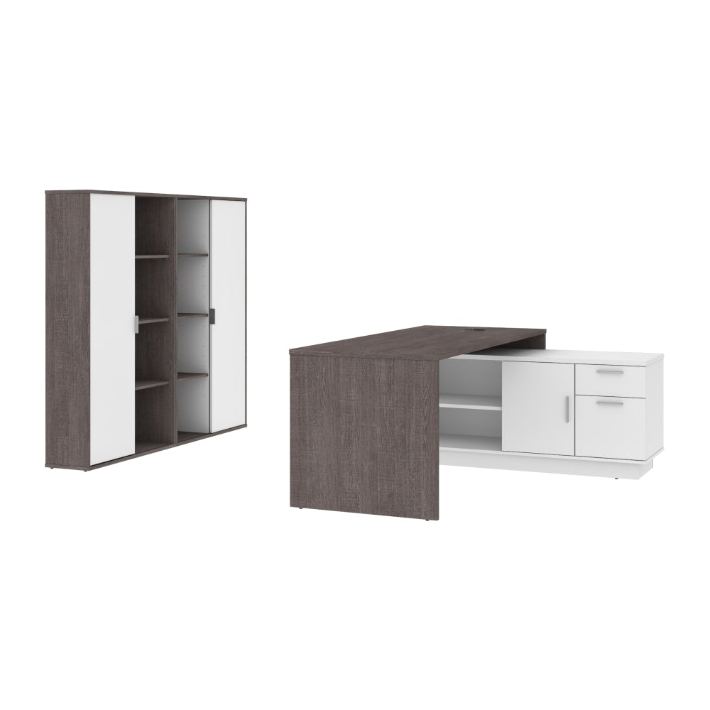 Bestar Equinox 72inW L-Shaped Corner Desk With 2 Storage Cabinets, Bark Gray/White