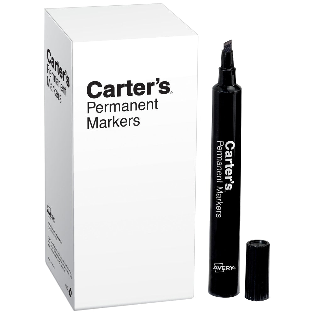 Avery Carters Permanent Markers, Chisel Tip, Large Desk-Style Size, Black, Box Of 12