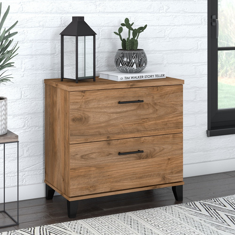 Bush Furniture Somerset 29-3/4inW x 16-3/4inD Lateral 2-Drawer File Cabinet, Fresh Walnut, Standard Delivery