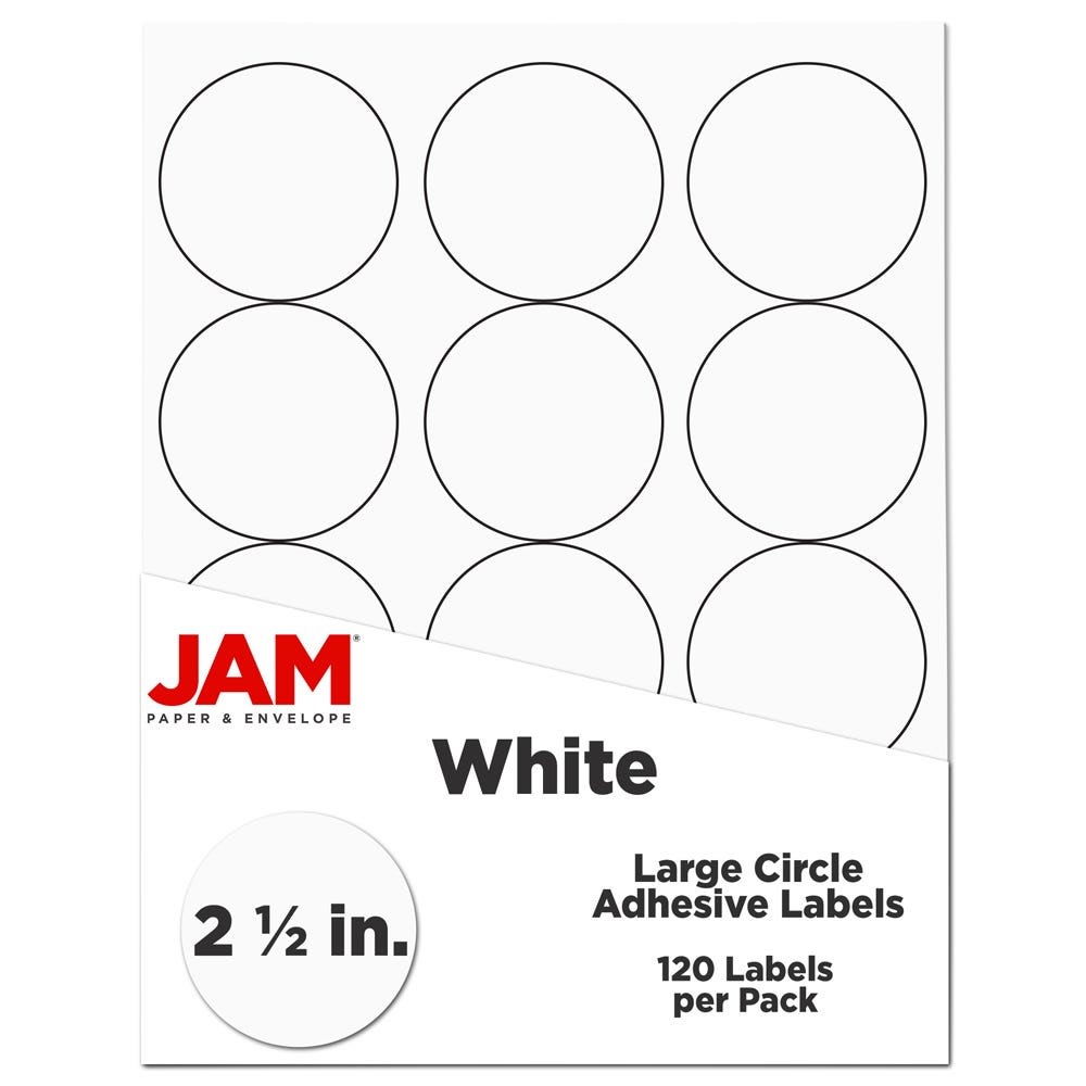 JAM Paper Circle Label Sticker Seals, 2 1/2in, White, Pack Of 120