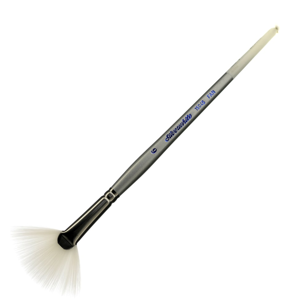 Silver Brush Silverwhite Series Short-Handle Paint Brush, Size 6, Fan Bristle, Synthetic Taklon Filament, Multicolor