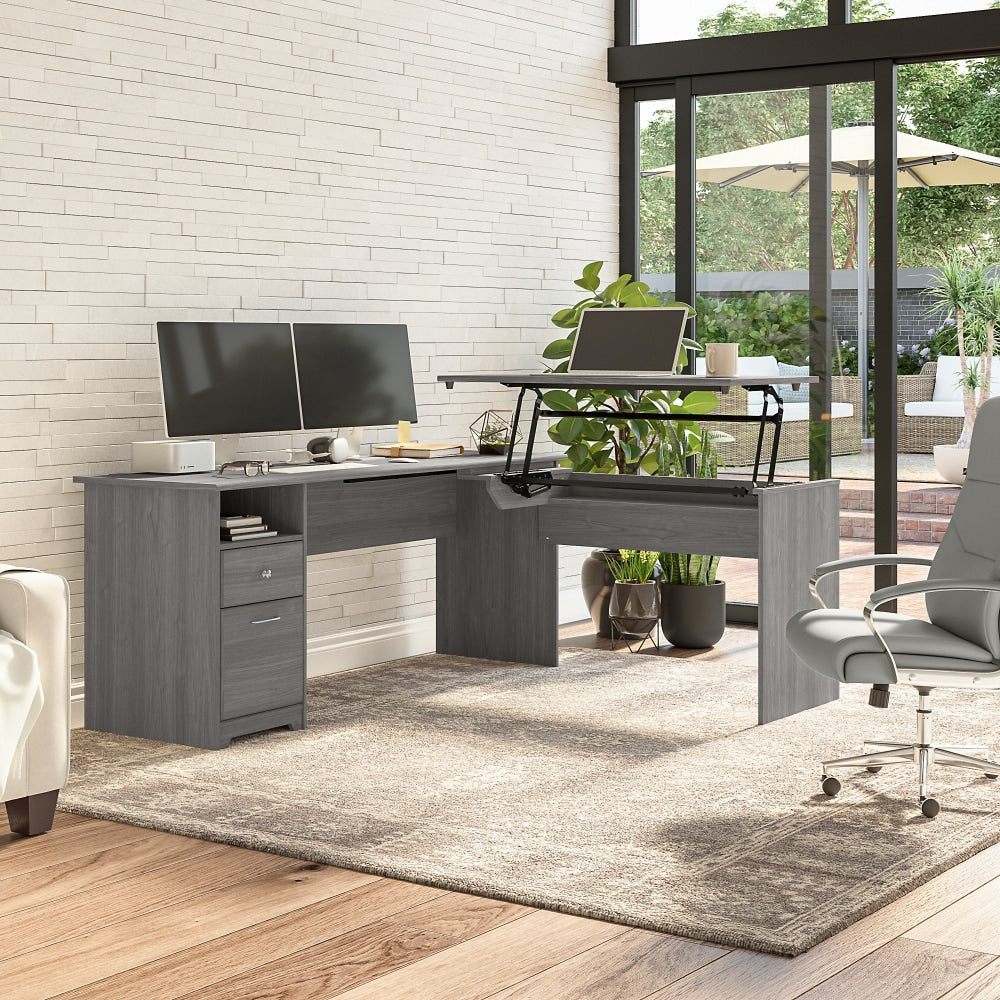 Bush Furniture Cabot 3-Position Sit-To-Stand Height-Adjustable L-Shaped Desk, 72inW, Modern Gray, Standard Delivery