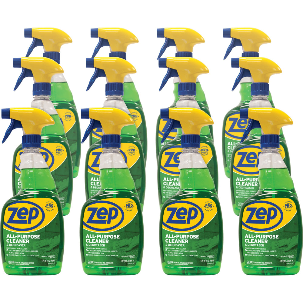 Zep All-Purpose Cleaner/Degreaser - Ready-To-Use Spray - 32 fl oz (1 quart) - 12 / Carton - Green