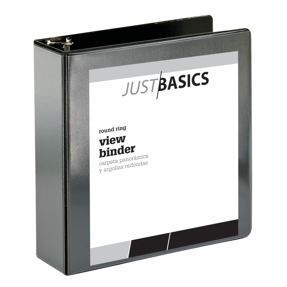 Just Basics Basic View 3-Ring Binder, 3in Round Rings, Black