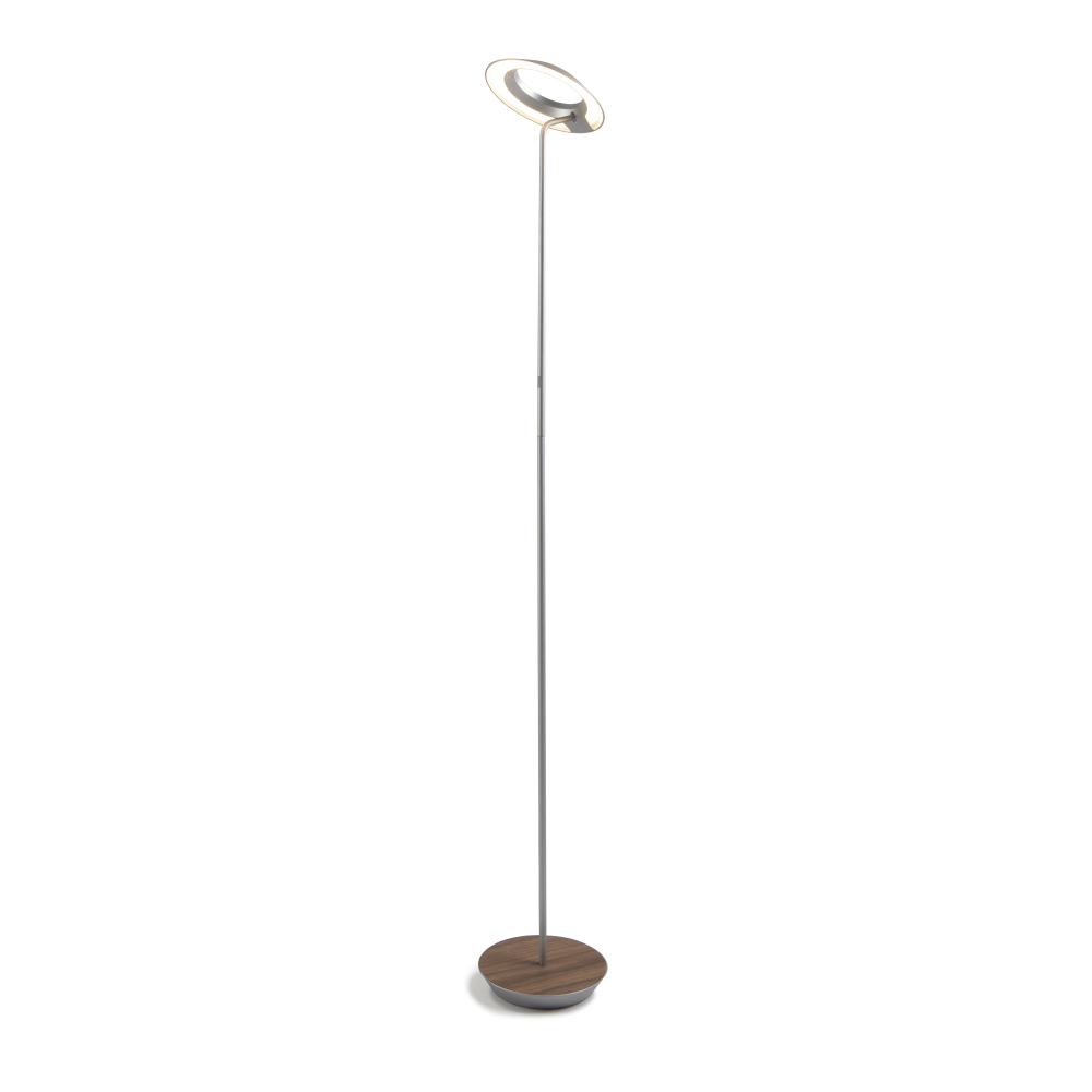 Koncept Royyo LED Floor Lamp, 45-1/2inH, Silver Body/Oiled Walnut Base