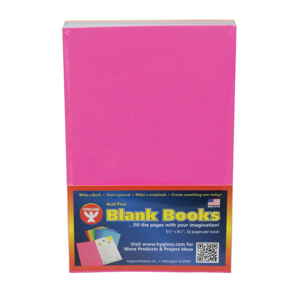 Hygloss Mighty Brights Paperback Blank Books, 5in x 8in, 32 Pages (16 Sheets), Assorted Colors, Pack Of 10, Case of 2