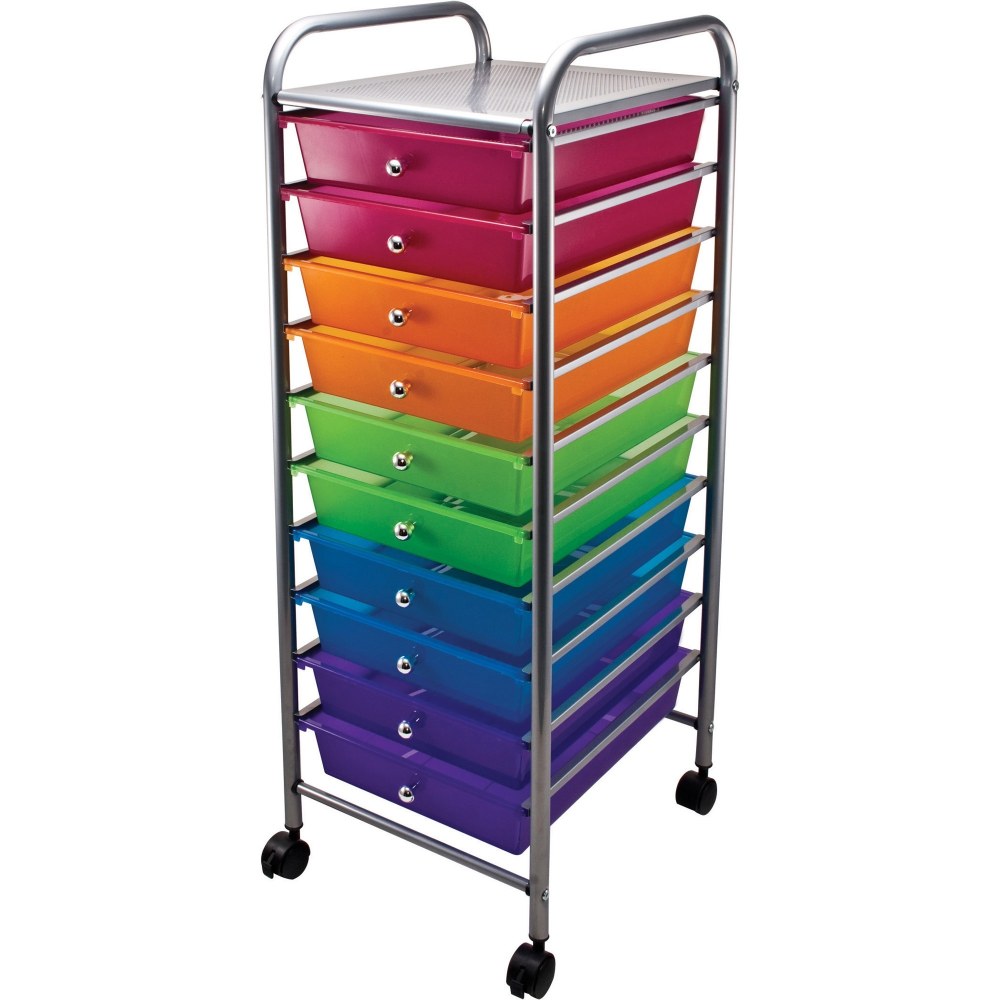 Office Depot Brand 10-Drawer Organizer With Casters, 37 1/2inH x 15 1/2inW x 13inD, Multicolor