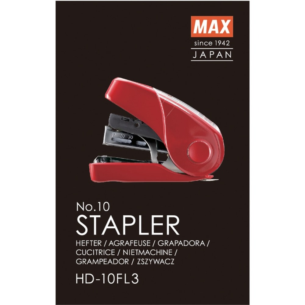 MAX Flat Clinch Mini Stapler - 25 Sheets Capacity - 1 Each - Red