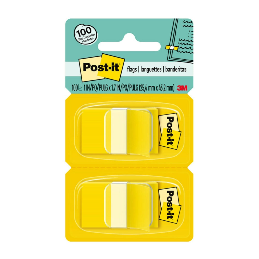 Post-it Notes Flags, 1in x 1-7/10in, Yellow, 50 Flags Per Pad, Pack Of 2 Pads