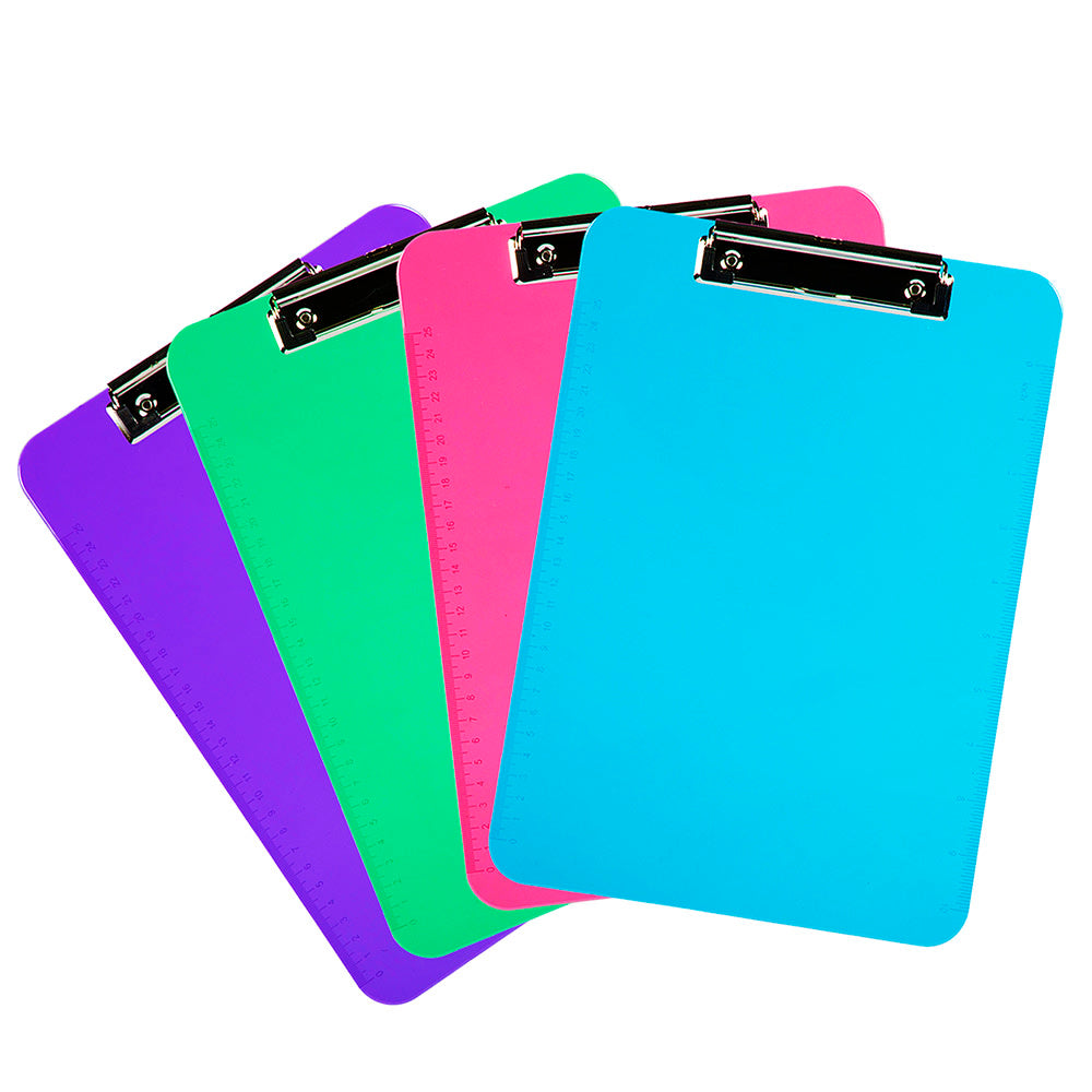 JAM Paper Letter-Size Clipboards With Low-Profile Metal Clips, 12-1/2in x 9in, Assorted Colors, Pack Of 4 Clipboards