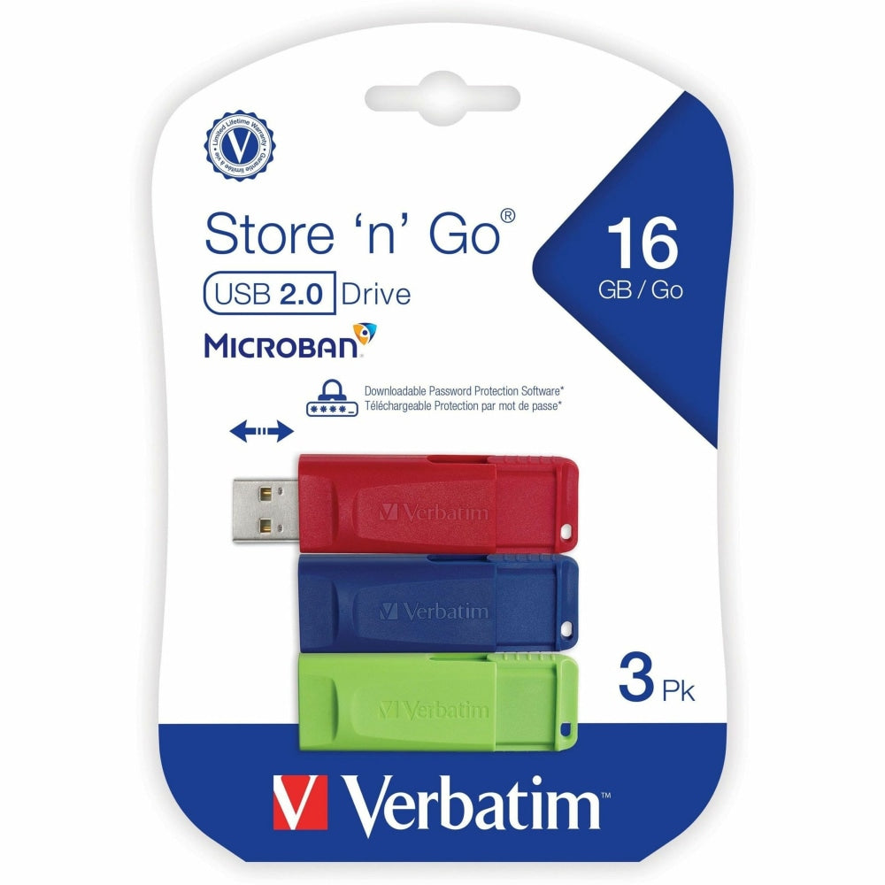 Verbatim Store "n Go 16GB USB 3pk, Red/Blue/Green