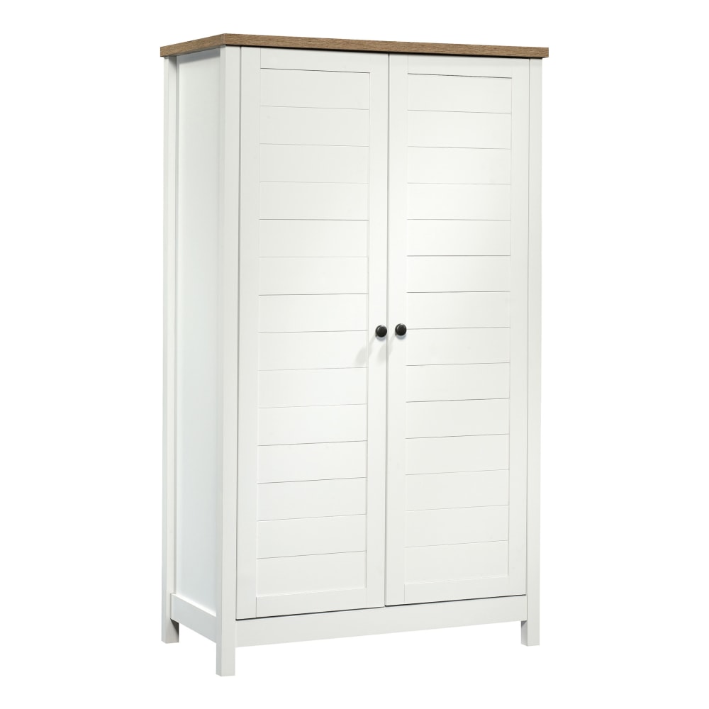 Sauder Cottage Road 61inH Traditional Style Storage Cabinet, Soft White/Lintel Oak