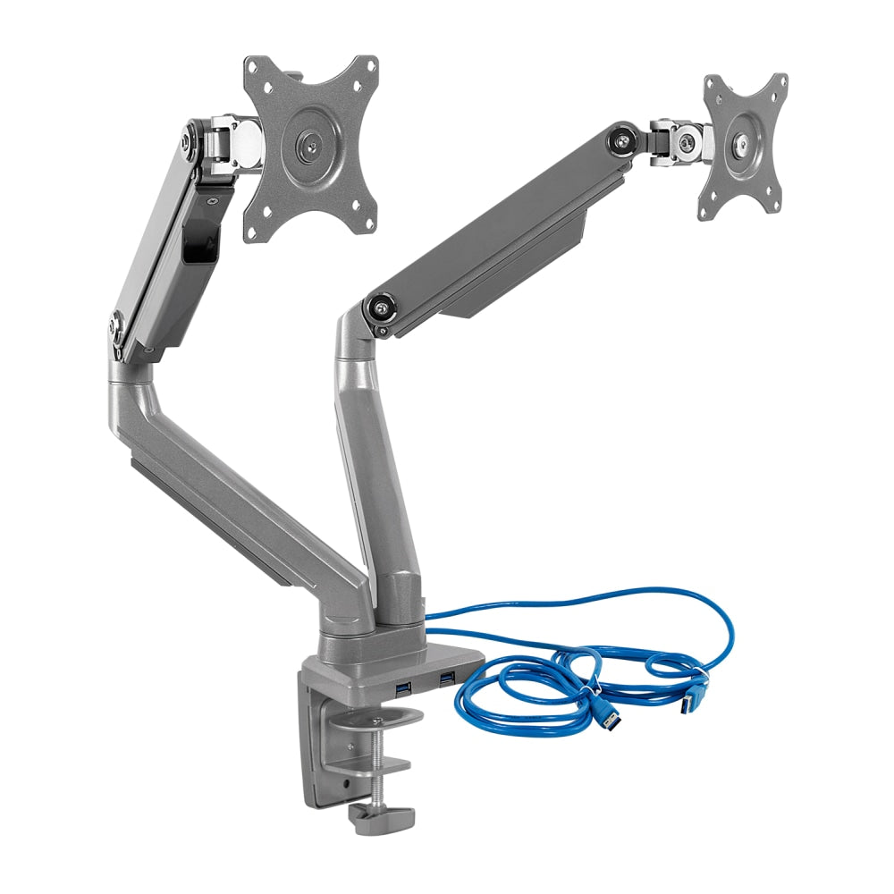 Mount-It! MI-2762 Dual-Monitor Arm Mount With USB Port, 16inH x 10inW x 6.6inD, Silver