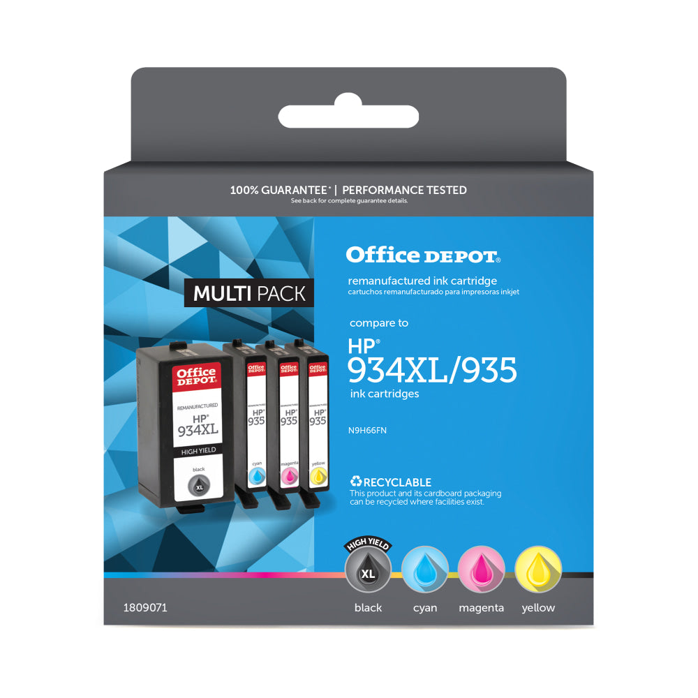 Office Depot Remanufactured Black; Cyan; Magenta; Yellow High-Yield/Standard Yield Ink Cartridge Replacement For HP 934XL, 935, Pack Of 4