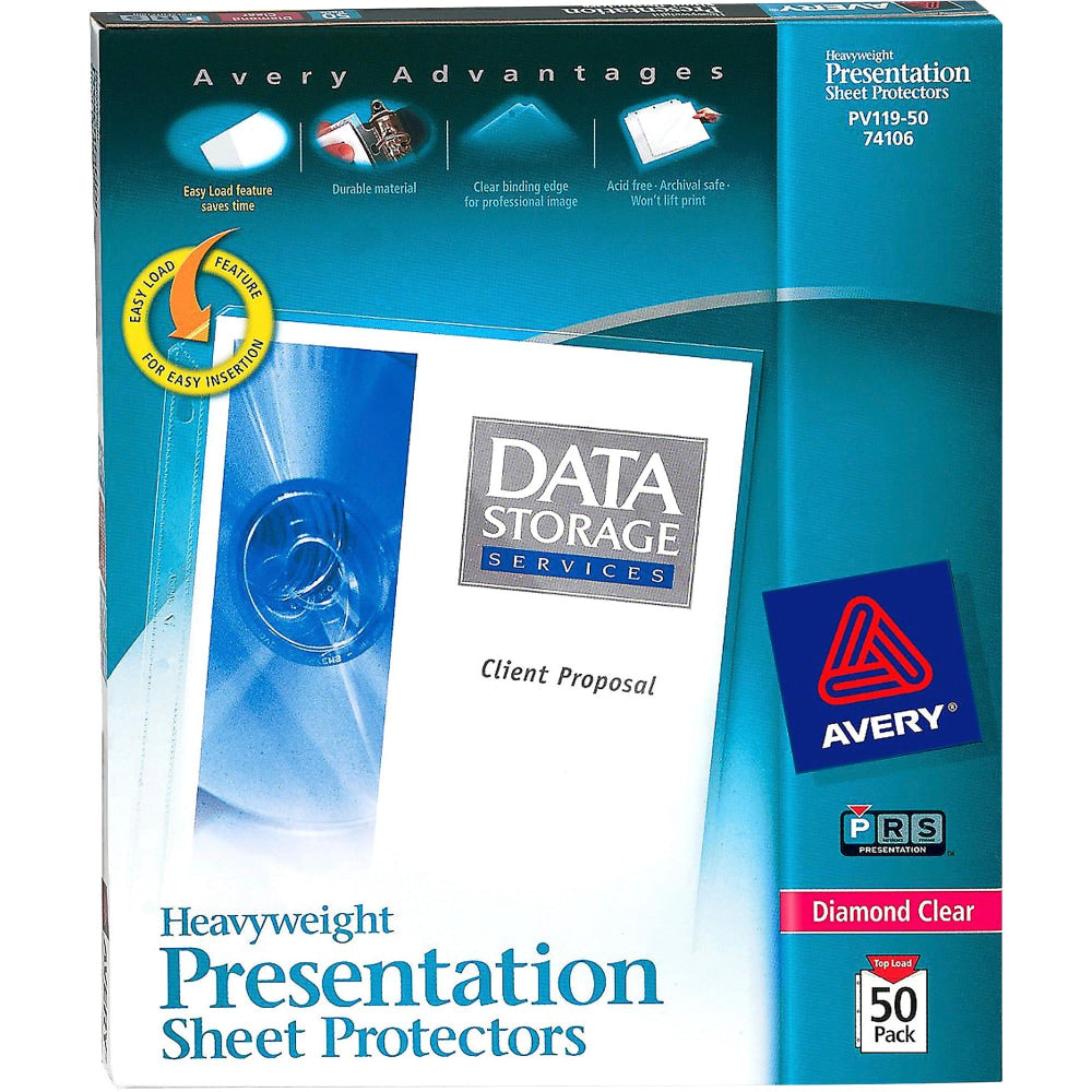 Avery Diamond Clear Heavyweight Sheet Protectors, 8 1/2in x 11in, Top Loading, Pack Of 50