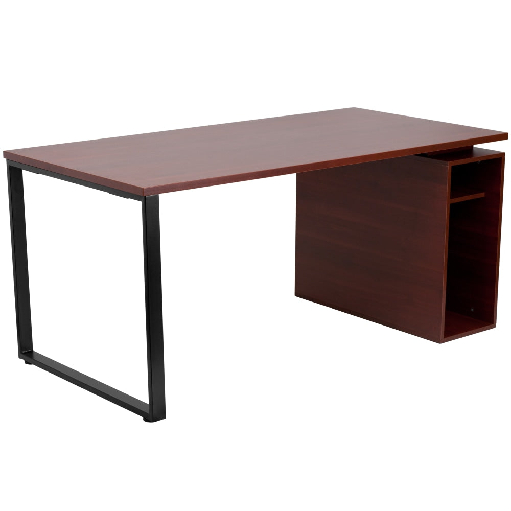 Flash Furniture 63inW Contemporary Computer Desk With Open Storage Pedestal, Mahogany