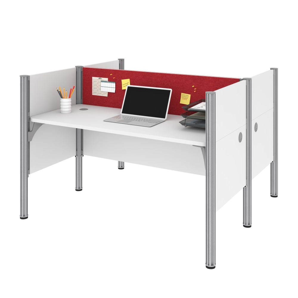 Bestar Pro-Biz 63inW Computer Desk Office Cubicles With Tack Boards And Low Privacy Panels, Red/White