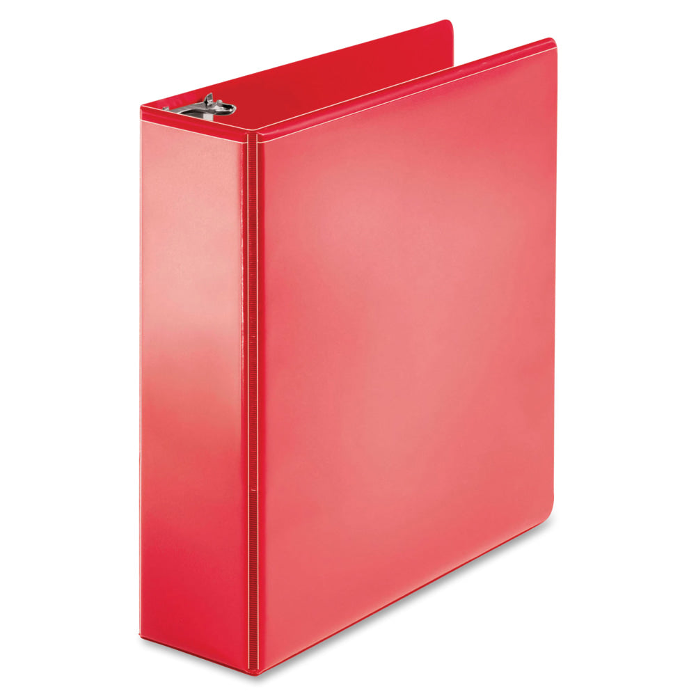 Business Source Round Ring Binder, 3in Ring, 8 1/2in x 11in, Red