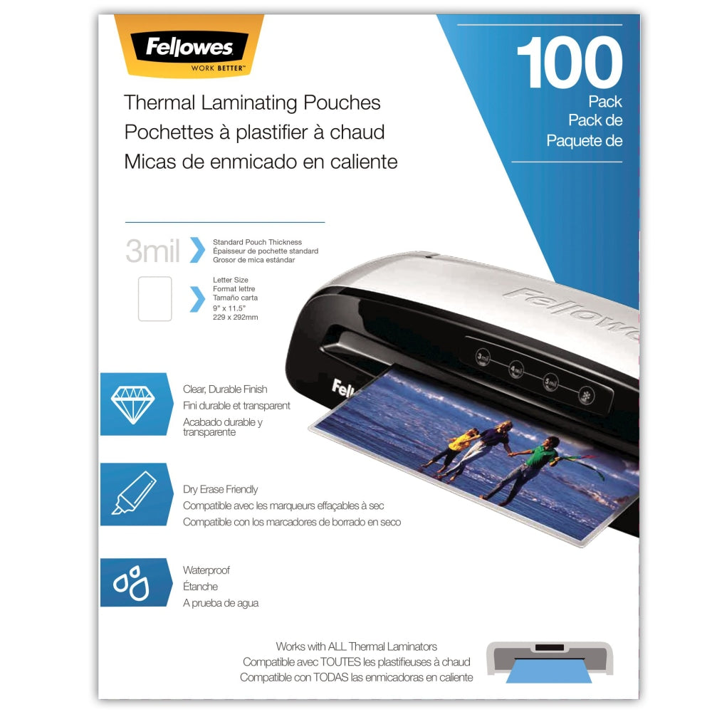 Fellowes Thermal Laminating Pouches, 9in x 11-1/2in, Clear, Pack of 100