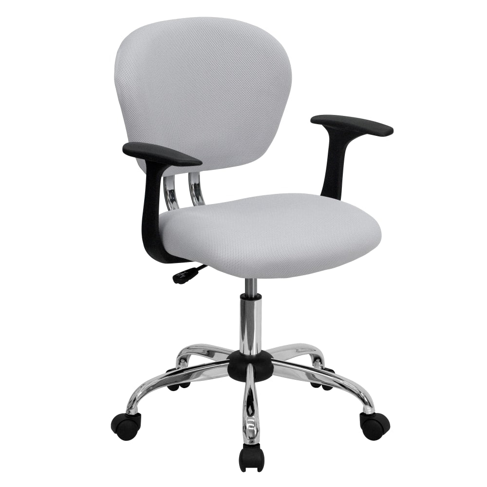 Flash Furniture Mesh Mid-Back Swivel Task Chair With Arms, White/Silver