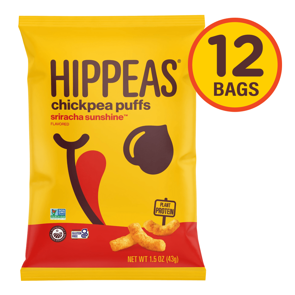 HIPPEAS Organic Chickpea Puffs Sriracha Sunshine, 1.5 Oz Bags, Pack Of 12 Bags