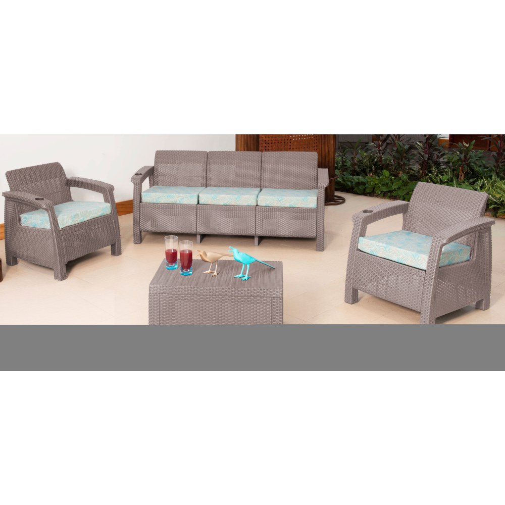 Inval MQ FERRARA 4-Piece Premium Furniture Set, Taupe/Turquoise