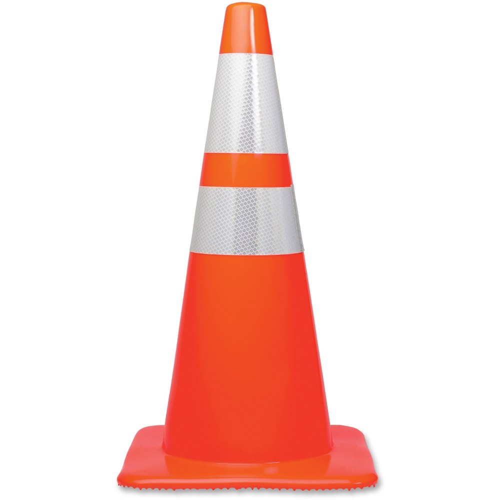 Tatco 28in Traffic Cone - 1 Each - 28in Height - Cone Shape - Stackable, Sturdy - Indoor, Outdoor - Orange, Silver