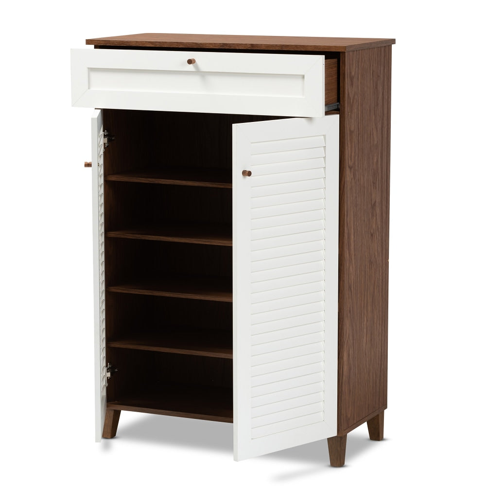 Baxton Studio Coolidge 5-Shelf Shoe Storage Cabinet With Drawer, White/Walnut